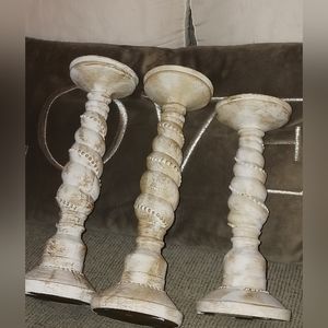 Set Of 3 Candles Country 2 Sizes (10" and 2, 12") Distressed With Hobnail Design